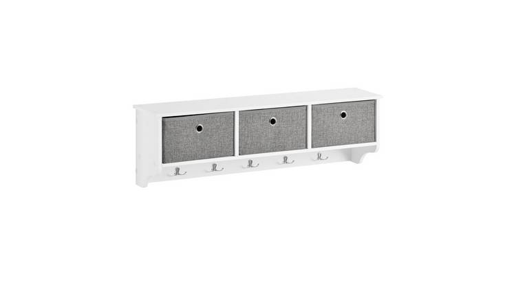 SoBuy 3 Basket 5 Hook Floating Shelf - White