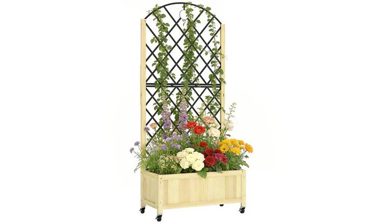 Outsunny Raised Garden Bed with Metal Trellis – Natural Wood