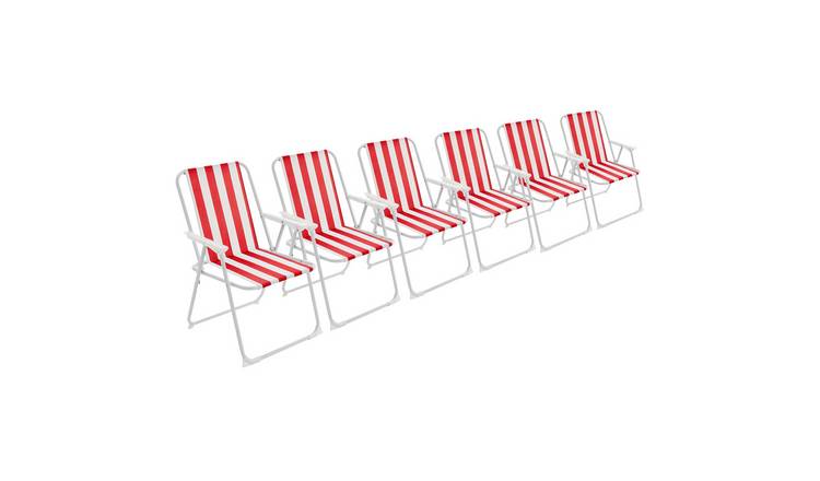 Harbour Housewares Folding Metal Beach Chairs - Red Stripe - Pack of 6