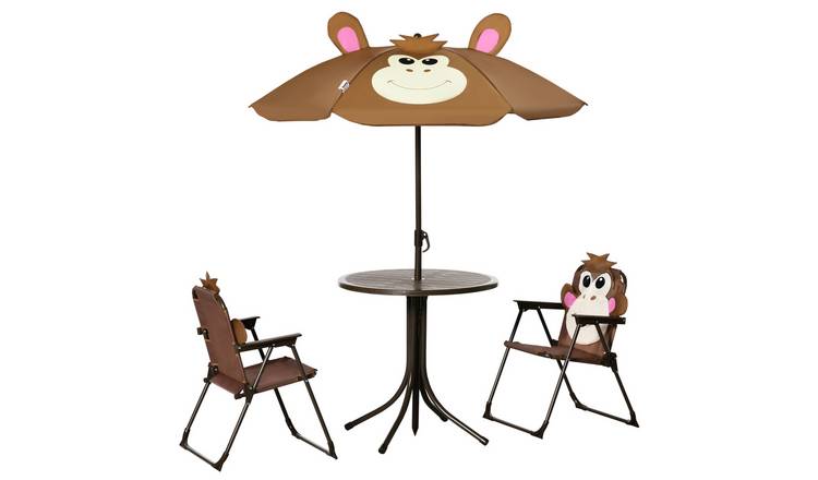 Outsunny 3-6 Years Adjustable Umbrella Folding Bistro Table & Chair Set – Brown