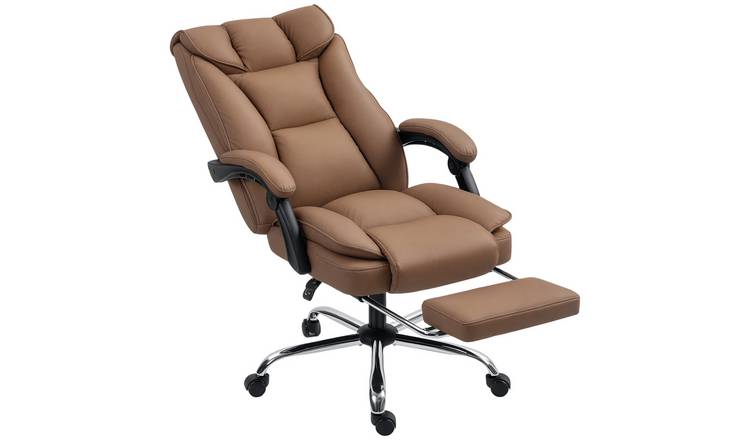 HOMCOM Faux Leather Swivel Reclining Office Chair - Brown