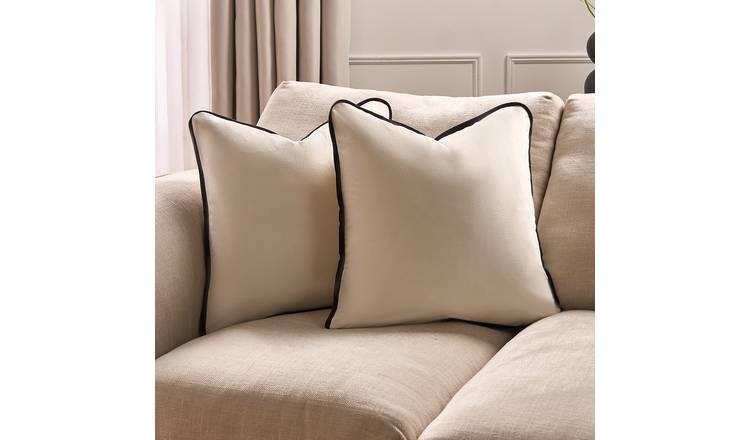 OHS 2 Pack Matte Velvet Piped Cushion Covers 45 x 45cm - Cream