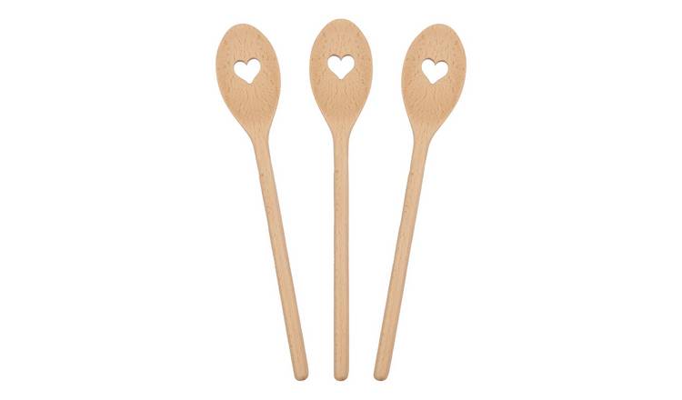 Argon Tableware Wooden Heart Cooking Spoons - Pack of 3