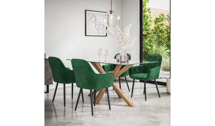 Furniture Online Etta Anika Glass Top Dining Table & 6 Green Chairs
