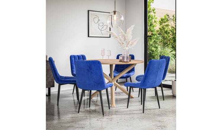 Furniture Online Malvern Nova Oak Table Dining Table & 6 Blue Chairs