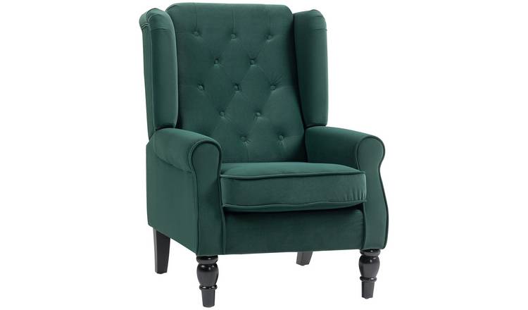 HOMCOM Wooden Button Tufted Velvet Armchair for Living Room - Green