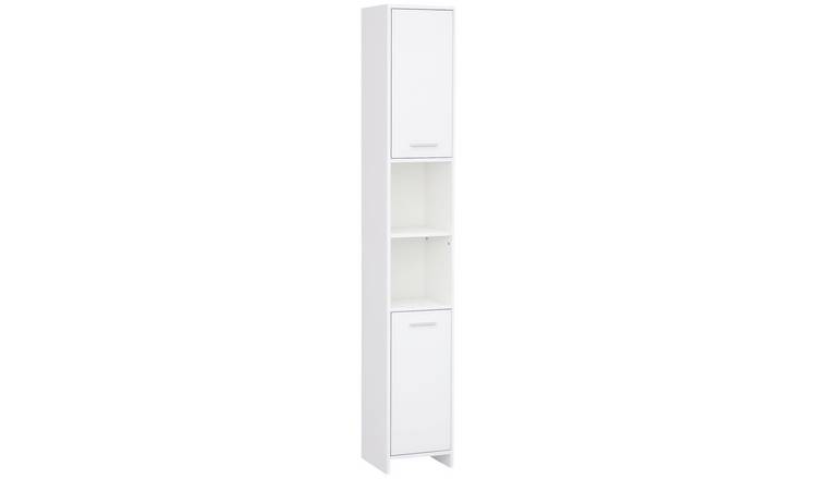 HOMCOM Tall Bathroom Cabinet with Door Cupboard and Shelves - White