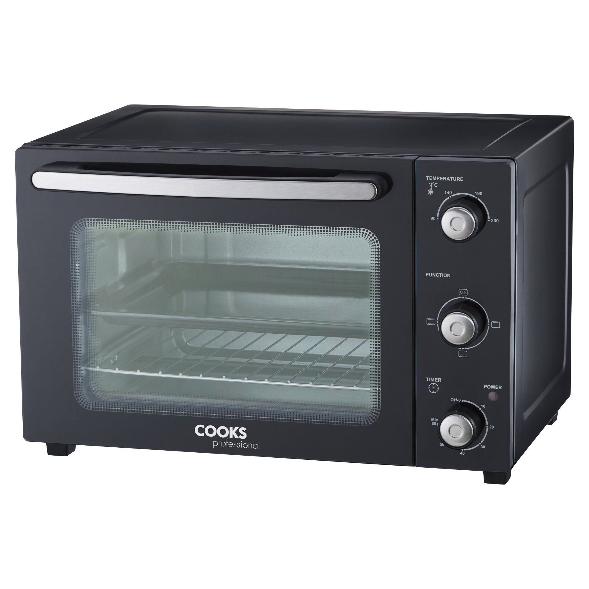 Cooks Professional 34L Mini Oven Countertop Cooker - Black/Silver - Image 1