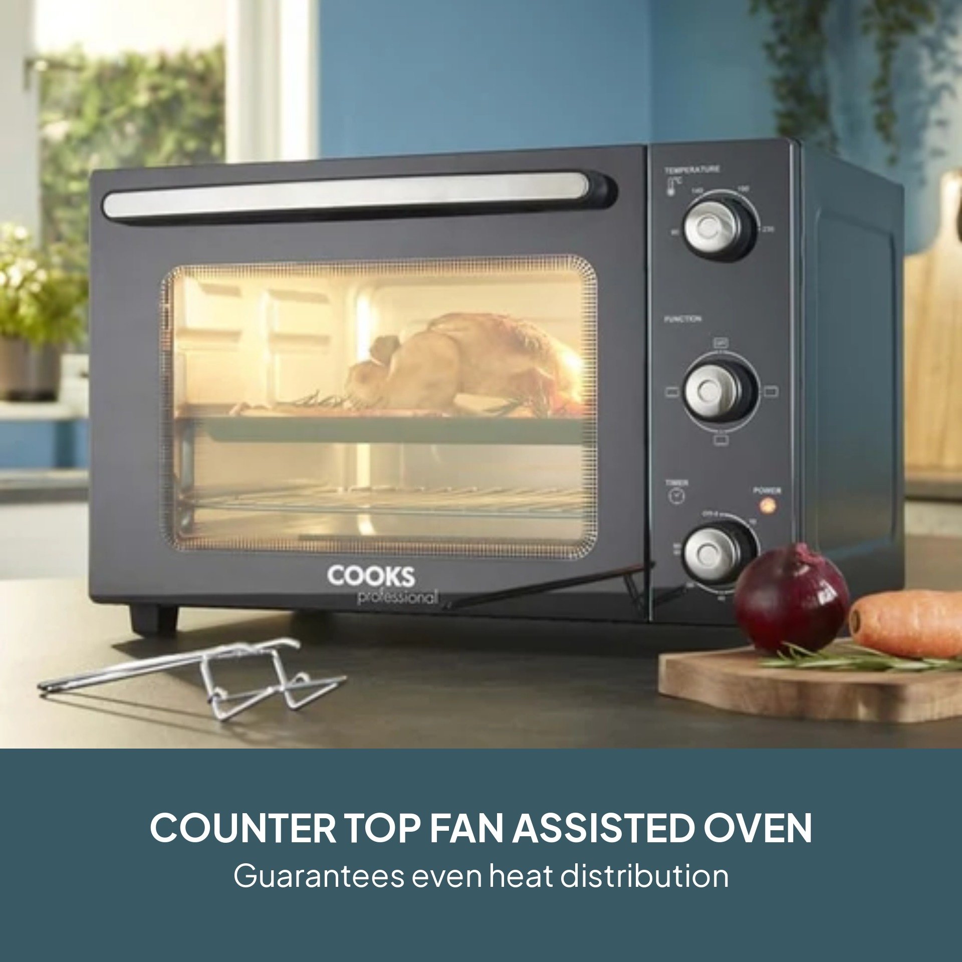 Cooks Professional 34L Mini Oven Countertop Cooker - Black/Silver - Image 2