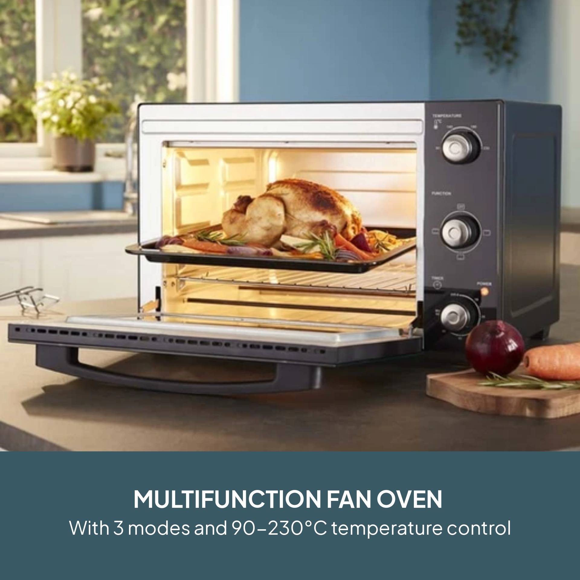 Cooks Professional 34L Mini Oven Countertop Cooker - Black/Silver - Image 3