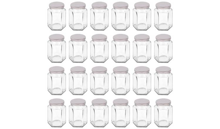 Argon Tableware Hexagonal Glass Jam Jars with Silver Lids - Pack of 24