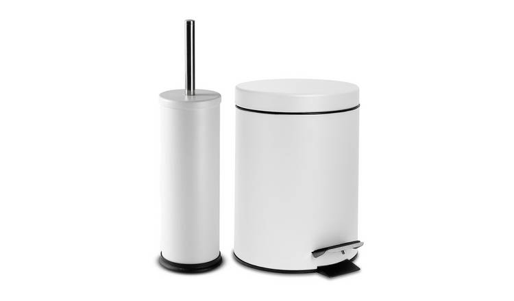 Harbour Housewares Round Toilet Brush & Bin Set - Matt White