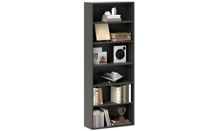 HOMCOM 6 Tier Adjustable Freestanding Storage Bookcase - Black
