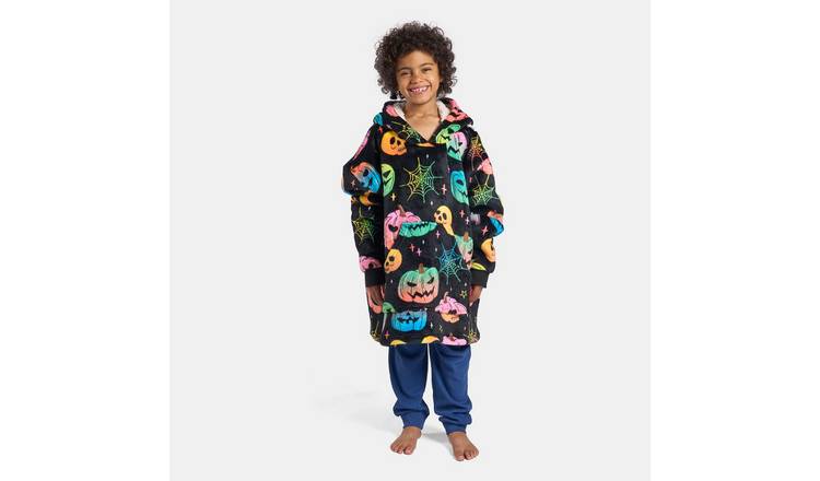 OHS Kids Neon Halloween Print Hoodie Blanket - One Size - Black