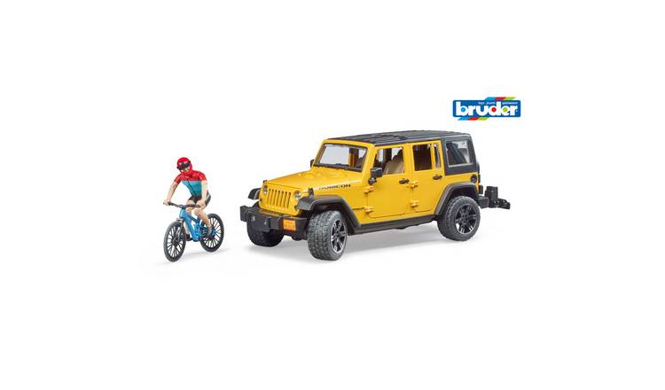 Bruder 1:16 Unlimited Rubicon Jeep Wrangler with Mountain Bike Cyclist - Yellow
