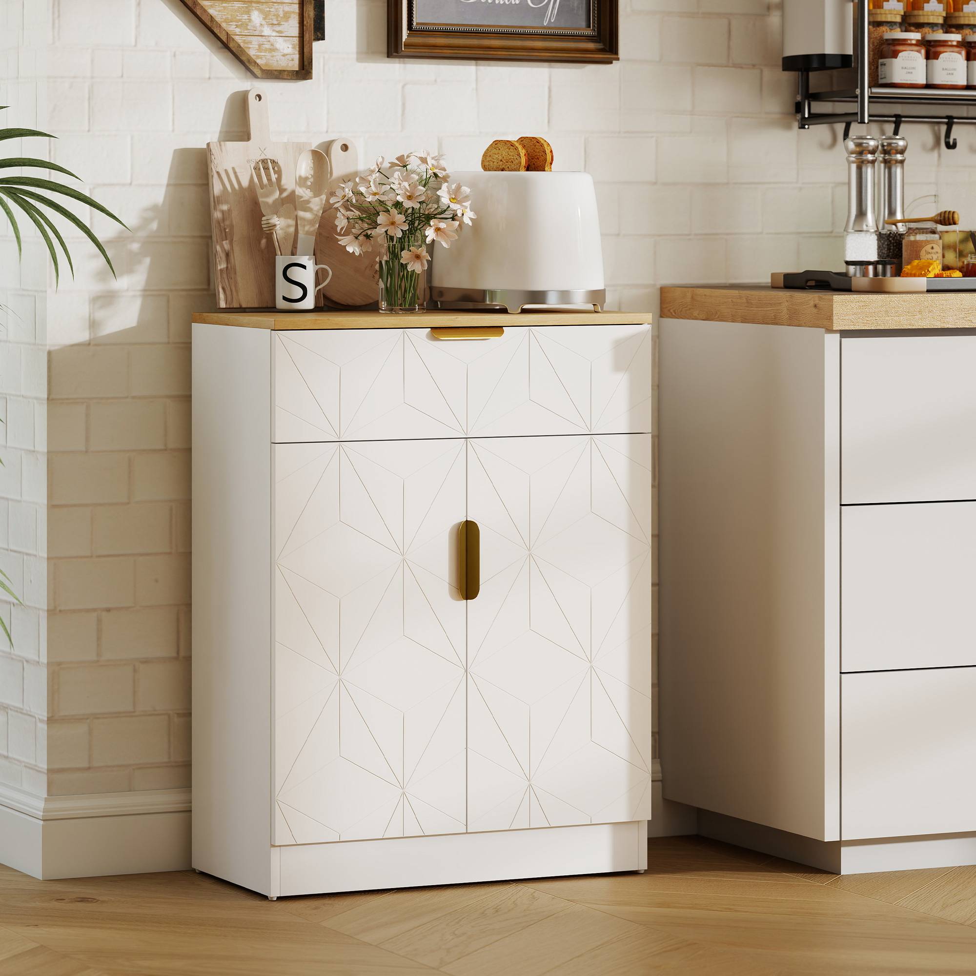 HOMCOM Modern Storage Sideboard with Adjustable Shelves - White - Image 4