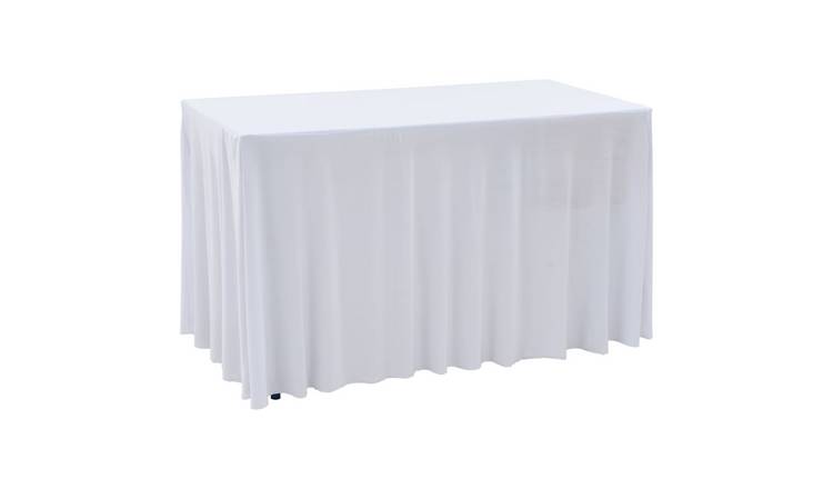 Walplus Pack of 2 Stretch Table Covers with Skirt - White - 183 x 76 x 74 cm