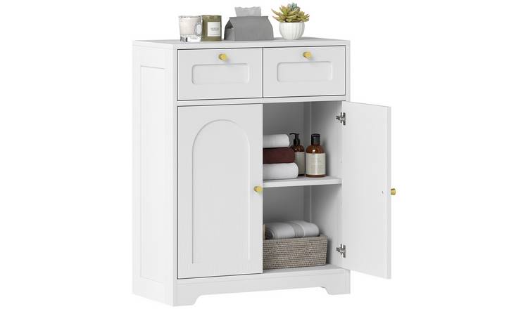 HOMCOM Bathroom Floor Cabinet with 2 Drawer and Arched Doors - White