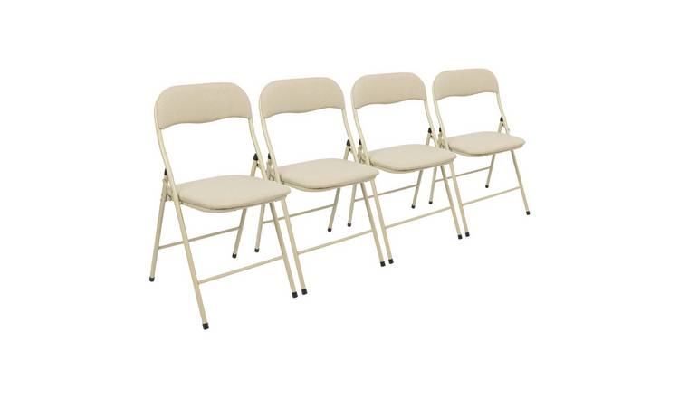 Harbour Housewares Fabric Padded Metal Folding Chairs - Beige - Pack of 4