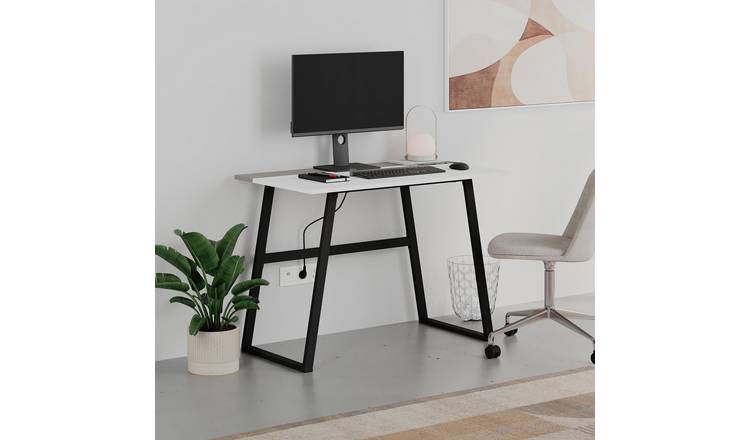 Decortie Kemre Particleboard Study Desk Metal Frame - White