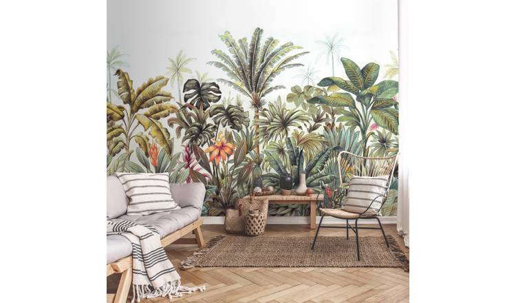 Grandeco Hayley Jungle Trees 7 Lane Textured Wallpaper Mural  - Green
