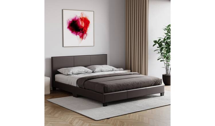 Vida Designs Lisbon Double Faux Leather Bed With Foam Mattress - Brown