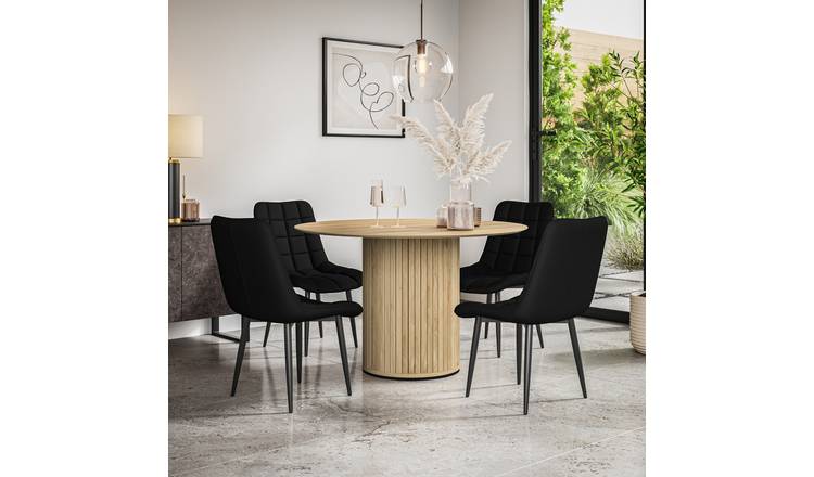 Furniture Online Arlo Nova Oak Top w Oak Legs Dining Table & 4 Black Chairs