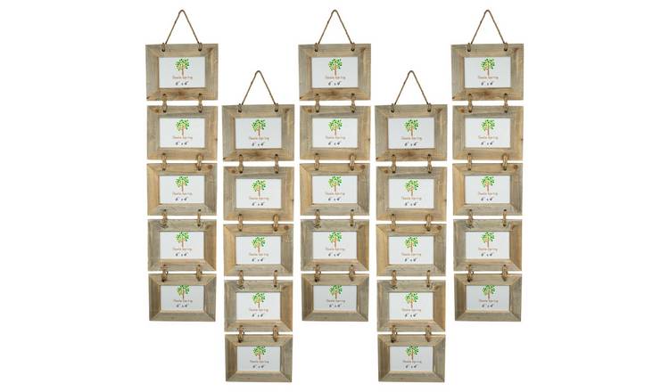 Nicola Spring Rustic Wooden Hanging 5 Photo Frame - 6 x 4" - Set of 5 - Natural
