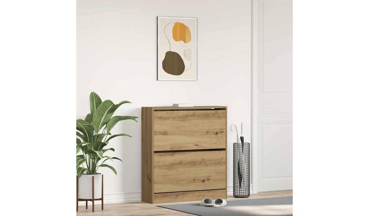Walplus Engineered Wood Shoe Cabinet - Smoked Oak - 80 x 21 x 87.5 cm