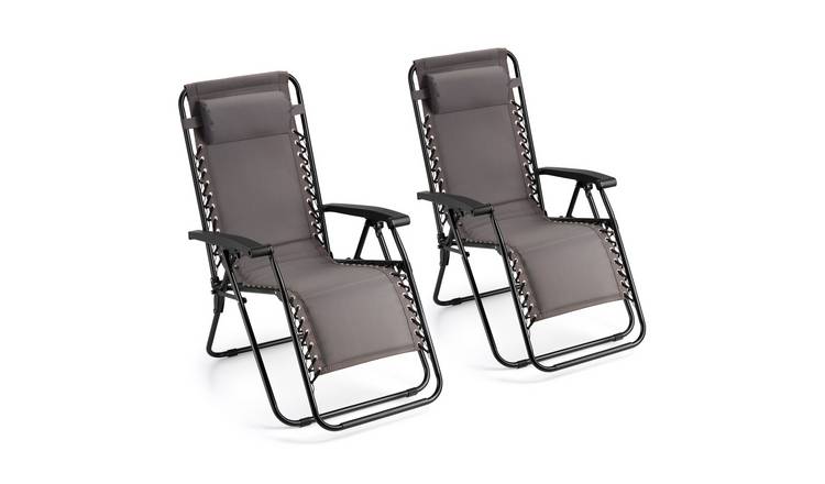 Vonhaus Verona Set of 2 Padded Garden Zero Gravity Chairs - Grey
