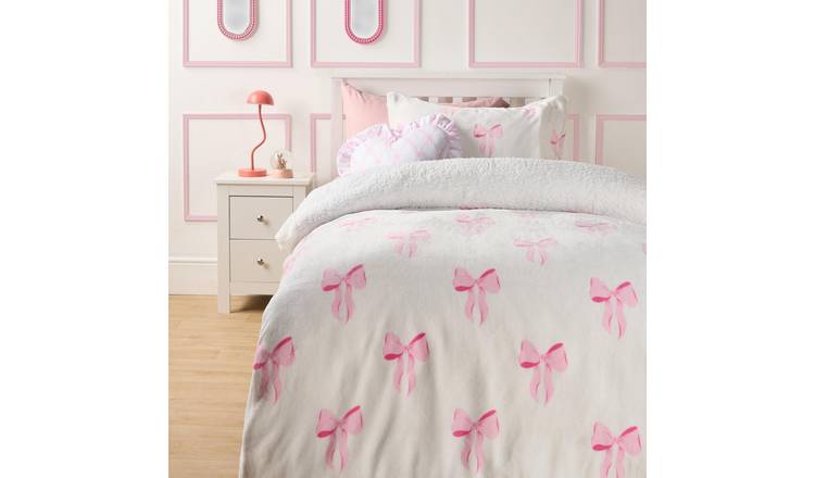 OHS Bows Fleece Bedding Set Winter Duvet Cover Set White - Single