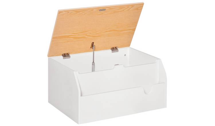 HOMCOM Single Wooden Toy Box with Safety Hinge Kids Storage Bench - White