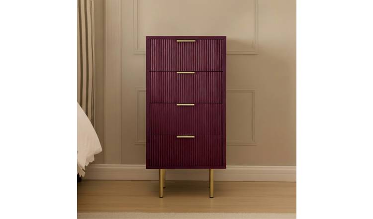 OHS Ribbed Engineered Wood 4 Drawer Unit - Dark Berry