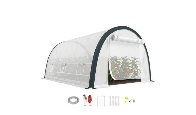Outsunny Polytunnel Greenhouse with Upgraded Structure - White