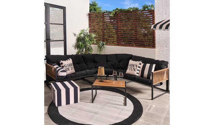 OHS Santorini 5‑Seater Garden Corner Sofa & Table Set - Black