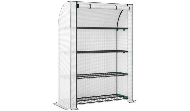 Outsunny Reinforced PE Cover Mini Greenhouse with Wire Shelves – White