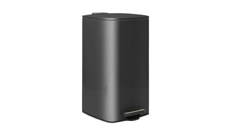 Harbour Housewares Square Stainless Steel Kitchen Pedal Bin - 30L - Black