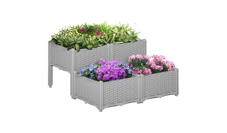 Outsunny 4 Garden Elevated Raised Bed- Grey