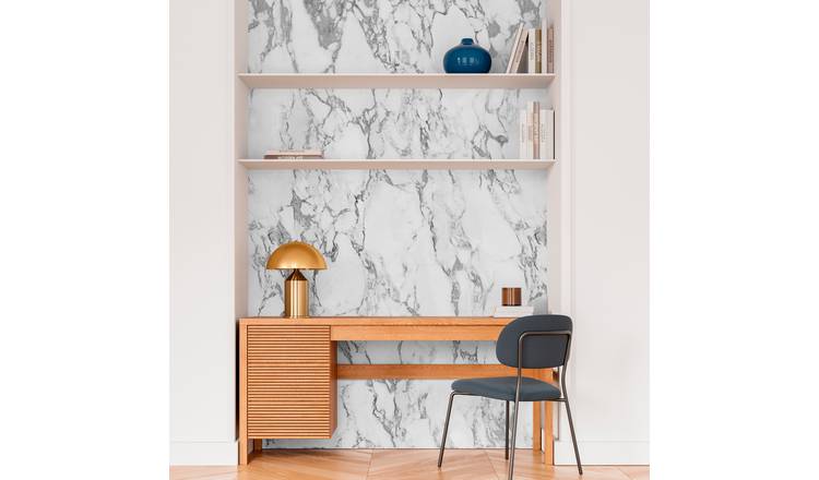 Grandeco White Marble 3 lane Repeatable Textured Wallpaper Mural  - White