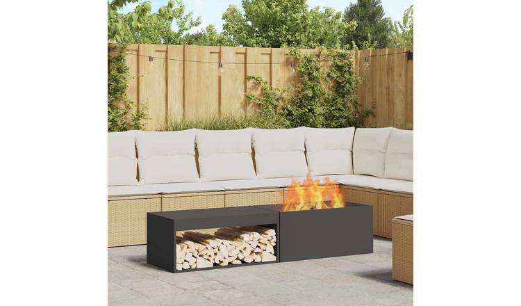 Walplus Steel Fire Pit - Black - 160 x 45 x 35 cm