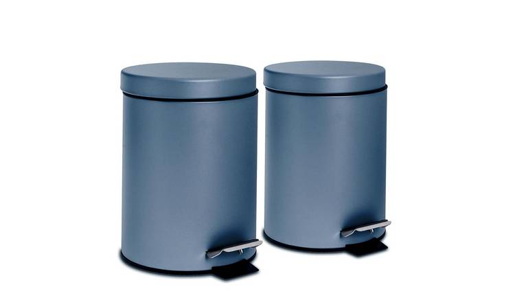 Harbour Housewares Round Bathroom Pedal Bins - 3 Litre - Matt Blue - Pack of 2