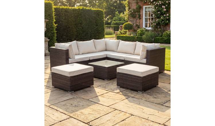 Artemis Home Oliena 7 Seat Modular Rattan L-Shaped Corner Furniture - Brown