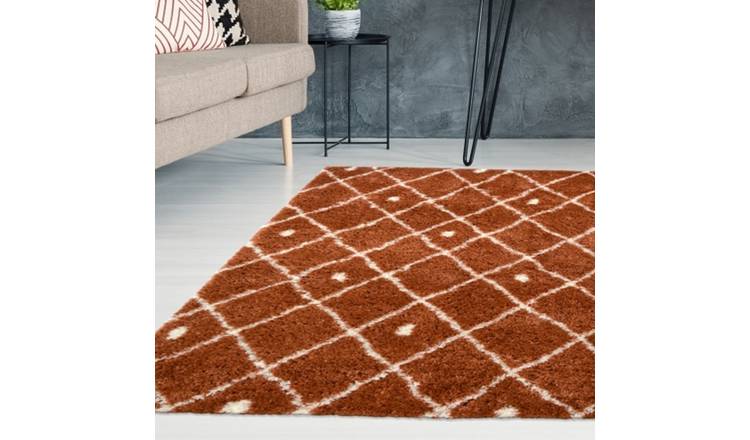 Mega Flooring Orange Shaggy Geometric Rug - 120 x 170cm
