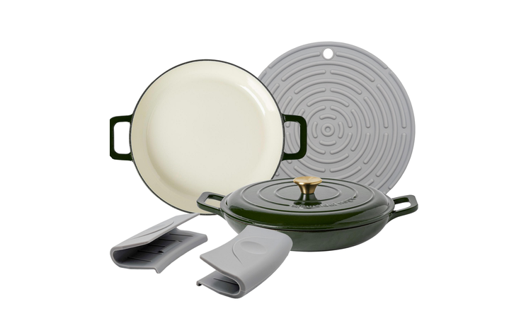 Argon Tableware Shallow Cast Iron Casserole Dishes - Green - Set of 2