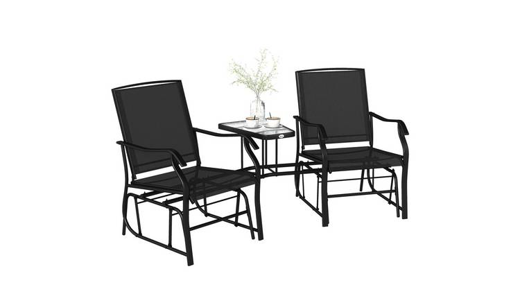 Outsunny 2 Seater Glider Rocking Chairs with Middle Table - Black