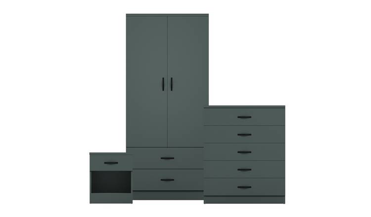 Vida Designs Riano Bedroom Set (Bedside - 5 Drawer Chest - Wardrobe) - Green
