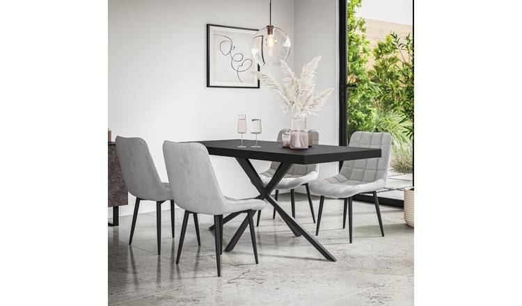 Furniture Online Donni Nova Black Top Dining Table & 6 Grey Chairs