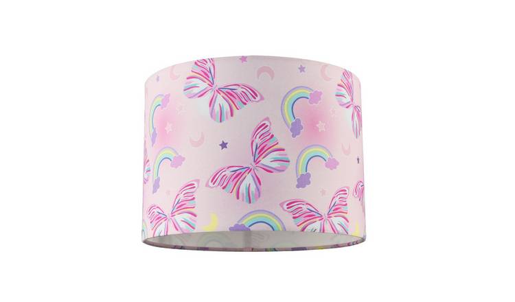 Happy Homewares Pink with Colourful Butterflies and Rainbows Lampshade - 25cm