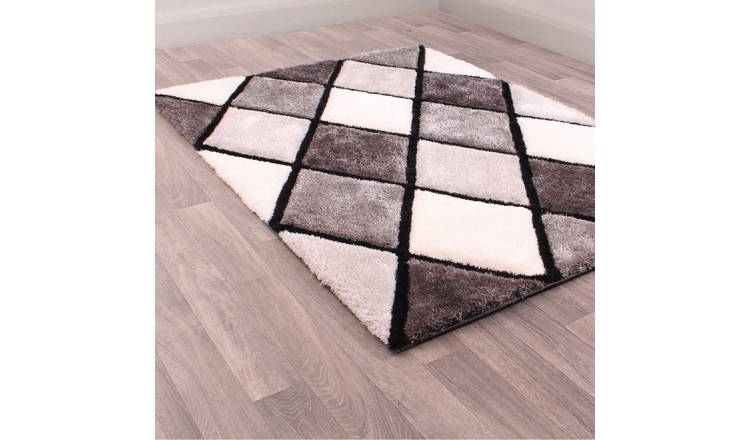 Mega Flooring Grey Shaggy Geometric Rug - 60 x 110cm