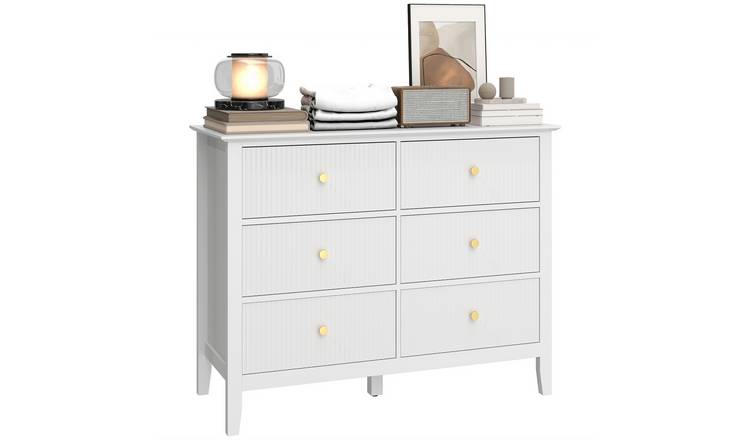 HOMCOM Fluted 6 Drawer Chest – White